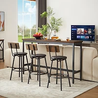 Industrial Bar Table Set with Stools - Rustic Brown & Black