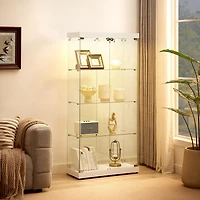 Streamdale White 4-Tier Glass Display Cabinet with Two Locks