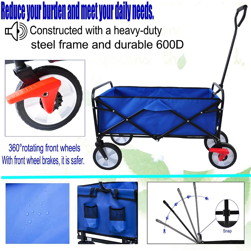 Streamdale Folding Wagon Garden Shopping Beach Cart (Blue)