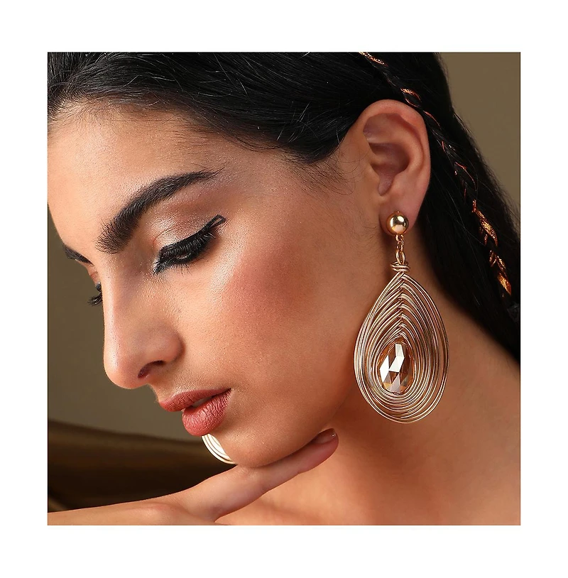 Sohi Women's Beige Teardrop Drop Earrings