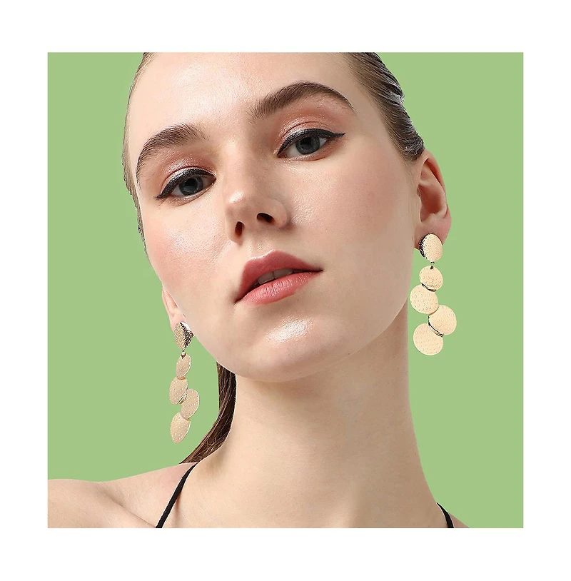 Sohi Women's Blue Dented Drop Earrings