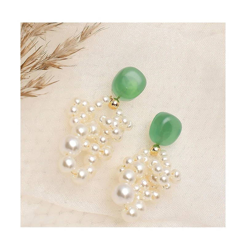 Sohi Women's White Snowball Drop Earrings