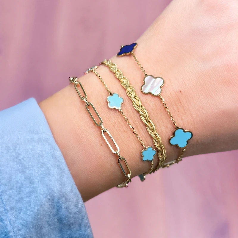 The Lovery Braided Matte Herringbone Bracelet 14K Gold