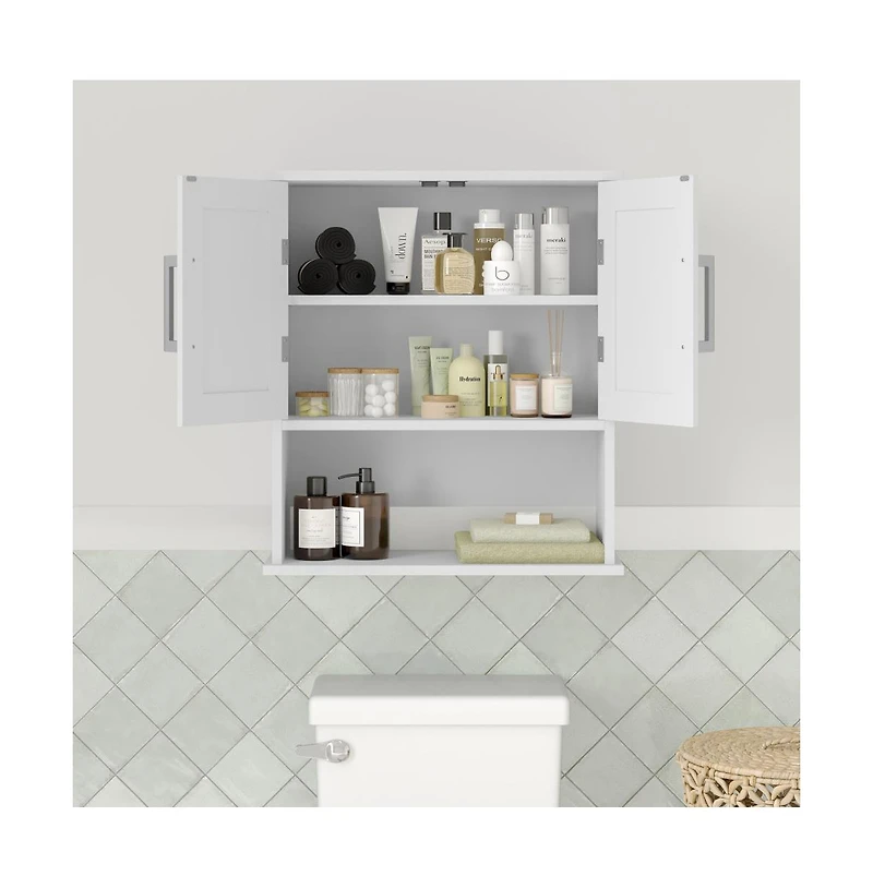 Merrick Lane Vigo Wall Mounted Bathroom Medicine Cabinet With Adjustable Cabinet Shelf, Lower Open Shelf, And Magnetic Closure Doors
