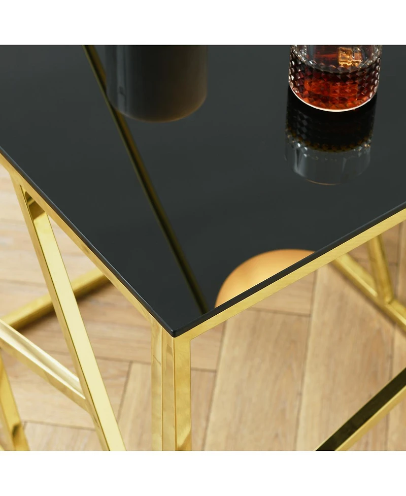 Streamdale Furniture Rectangular Glass Top Coffee Table with Stainless Steel Frame