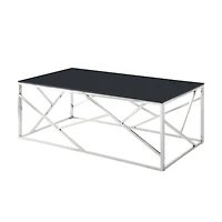 Simplie Fun Rectangular Black Glass Coffee Table with Stainless Steel Frame