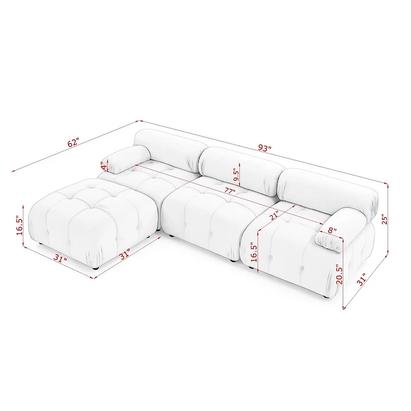 Streamdale Diy L-Shaped Green Velvet Sofa with Ottoman