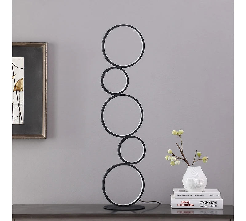 Streamdale 38.5" In Else Nordic 5-Ring Shaped Matte Black Led Metal Table Lamp