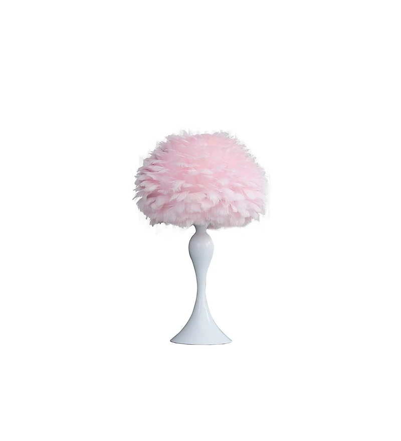 Streamdale 18.25"In Soft Pink Feather Aquina Crisp White Contour Glam Table Lamp