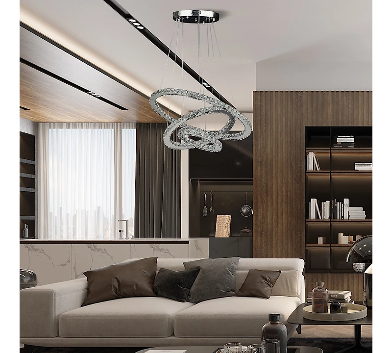 Streamdale Adjustable Height Crystal Chandelier with Led Dimmer