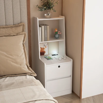 Simplie Fun Nightstand With Lock And Charging Station, Storage Cabinets With Open Dividers