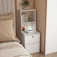 Simplie Fun Nightstand With Lock And Charging Station, Storage Cabinets With Open Dividers