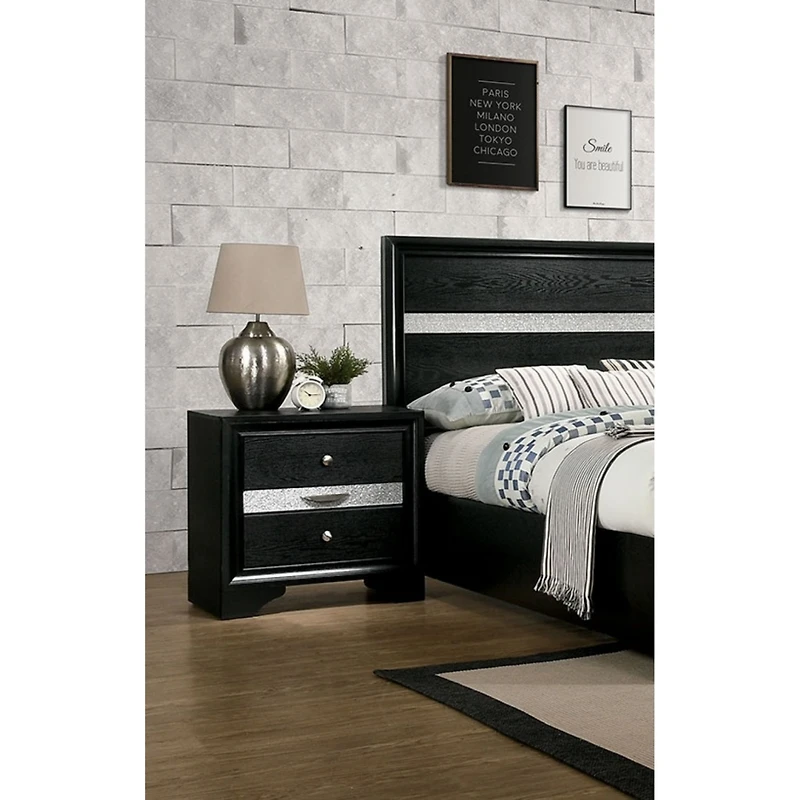 Simplie Fun Contemporary Silver Nightstand with Hidden Jewelry Drawer