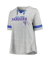 Fanatics Women's Heather Gray New York Rangers Plus Size Lace-Up T-Shirt