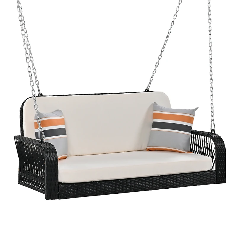 Streamdale White and Gray 2-Seater Wicker Porch Swing