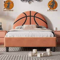Simplie Fun Basketball Design Upholstered Twin Platform Bed Sport Style Bed For Boys & Girls, Teens, Orange