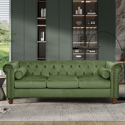 Streamdale Green Velvet Chesterfield Sofa - 3 Seater