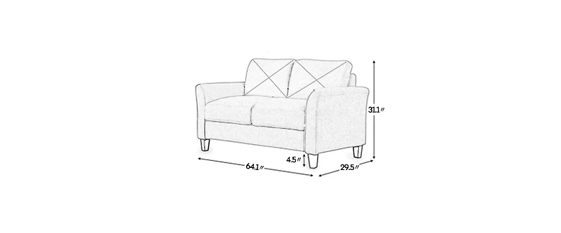 Streamdale Fashionable Living Room Sofa With Double Seats, Black Fabric