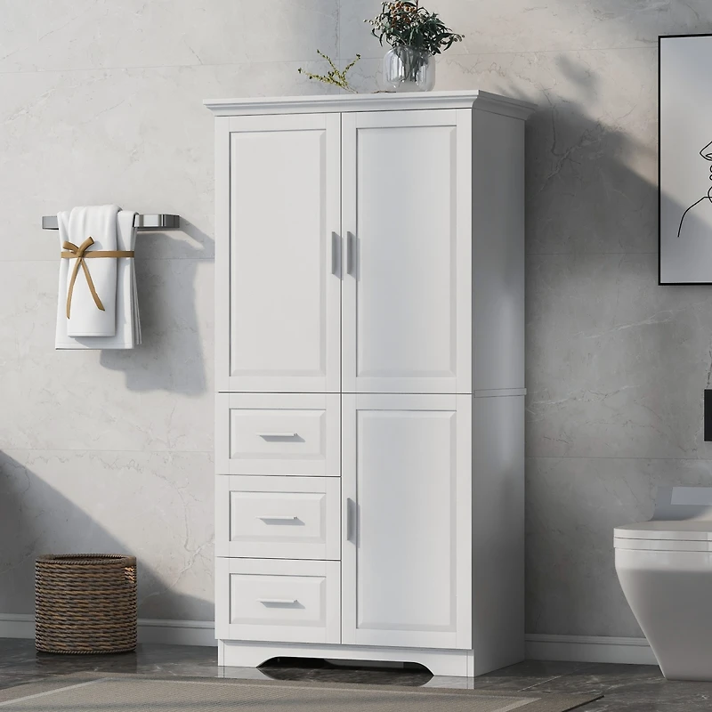 Streamdale Tall White Storage Cabinet with Drawers