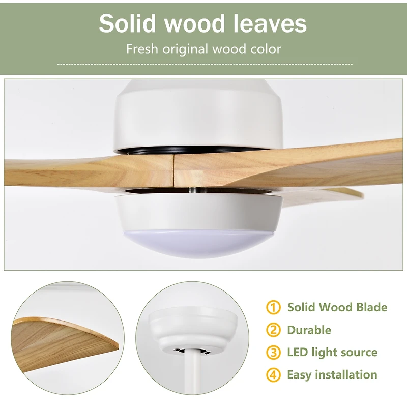Streamdale 52" Ceiling Fan with Remote Control, 6 Speeds (White/Natural)