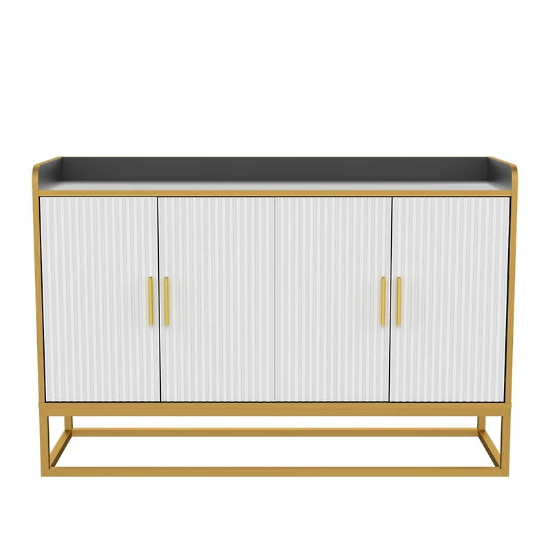Modern Kitchen Buffet Storage Cabinet Cupboard Gloss With Metal Legs For Living Room Kitchen (Black
