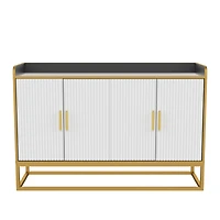 Modern Kitchen Buffet Storage Cabinet Cupboard Gloss With Metal Legs For Living Room Kitchen (Black