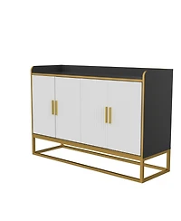 Modern Kitchen Buffet Storage Cabinet Cupboard Gloss With Metal Legs For Living Room Kitchen (Black