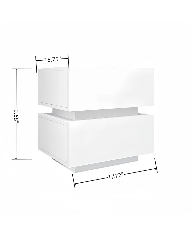 Streamdale White Glossy Bedside Table with Rgb Led and Bluetooth