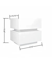 Streamdale White Glossy Bedside Table with Rgb Led and Bluetooth