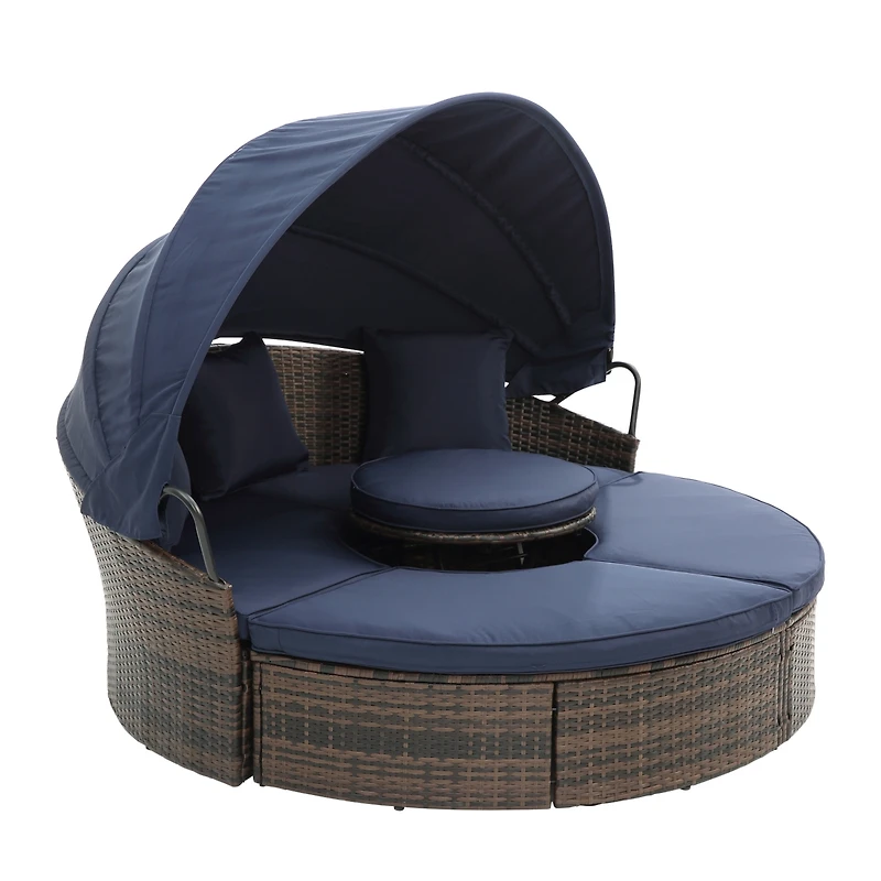 Streamdale Round Rattan Lounge Set with Canopy & Lift Coffee Table