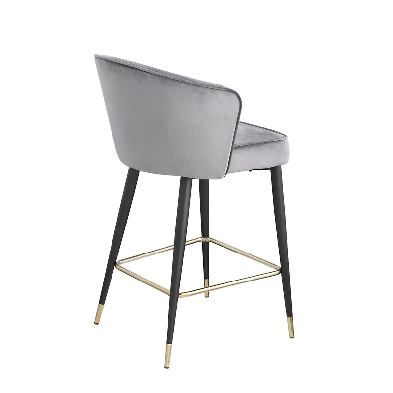 Streamdale Gray Velvet Counter Height Stool with Gold Tipped Legs