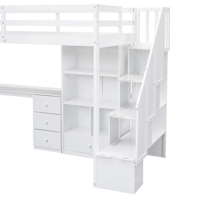 Streamdale Twin Loft Bed with Desk, Storage, and Staircase White