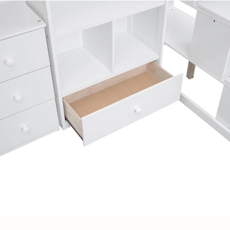 Streamdale Twin Loft Bed with Desk, Storage, and Staircase White
