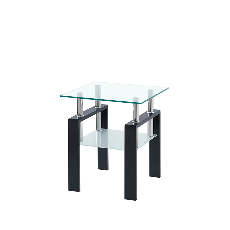 Streamdale Furniture Tempered Transparent Glass End Table, 2-Layers Small Table With Storage, Living Room Side Table