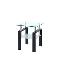 Streamdale Furniture Tempered Transparent Glass End Table, 2-Layers Small Table With Storage, Living Room Side Table