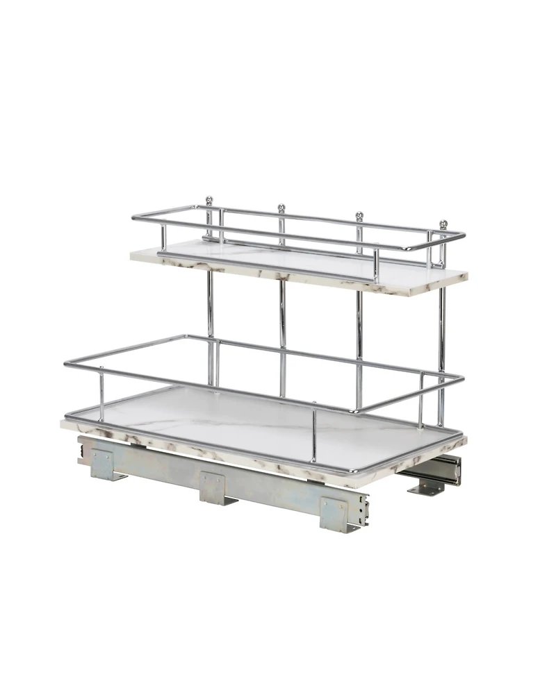 Household Essentials Glidez Chrome-Plated Steel and Faux Marble Pull-Out/Slide-Out Storage Organizer for Under Sink or Cabinet 2-Tier Design
