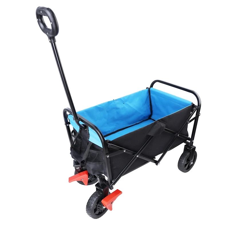 Streamdale Mini Folding Wagon Garden Shopping Beach Cart (Black+Blue+Brake)