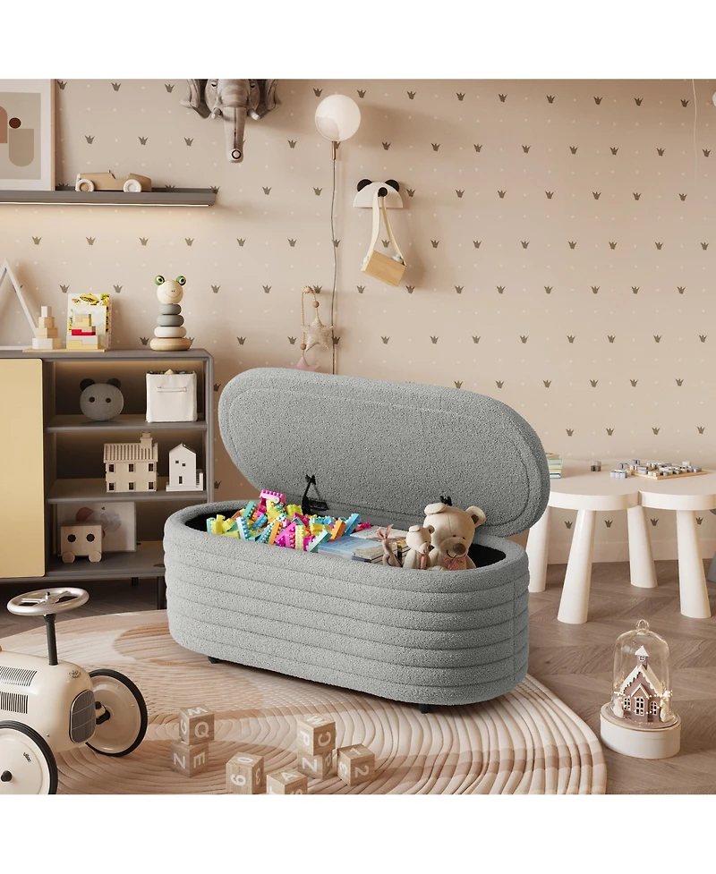 WestinTrends 42" Wide Mid-Century Modern Upholstered Teddy Sherpa Tufted Oval Storage Ottoman Bench