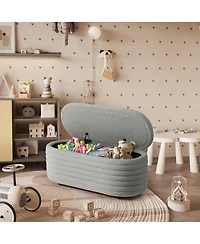 WestinTrends 42" Wide Mid-Century Modern Upholstered Teddy Sherpa Tufted Oval Storage Ottoman Bench