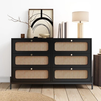 Streamdale Modern Rattan Wood 6-Drawer Dresser & Storage Cabinet