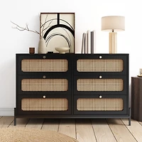 Streamdale Modern Rattan Wood 6-Drawer Dresser & Storage Cabinet