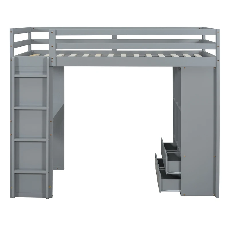 Simplie Fun Twin Loft Bed With Large Shelves, Writing Desk And Led Light, White