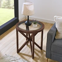 Simplie Fun Modern Tempered Glass Coffee Table with Wood Base