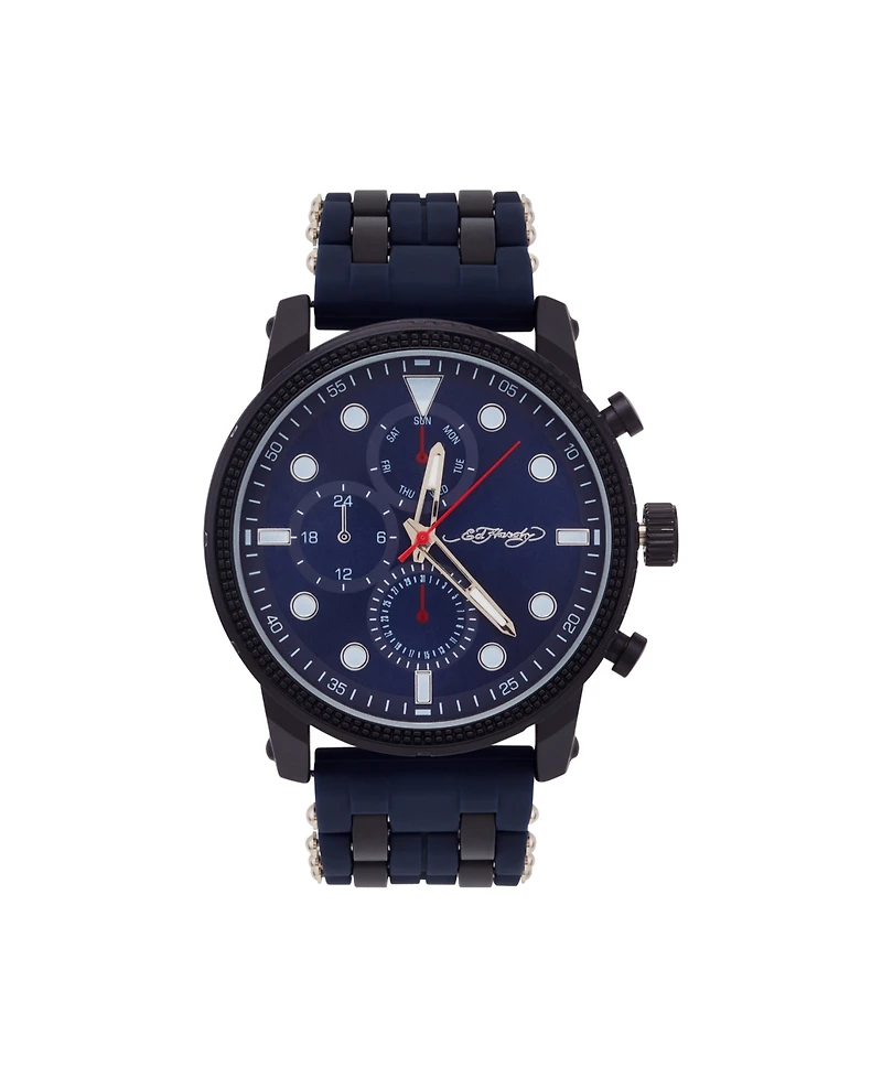 Ed Hardy Men's Navy Silicone Strap Watch 48mm