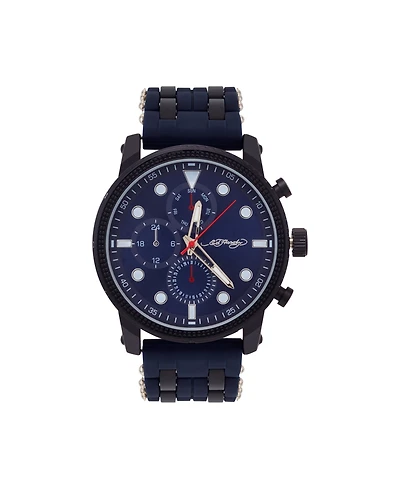 Ed Hardy Men's Navy Silicone Strap Watch 48mm