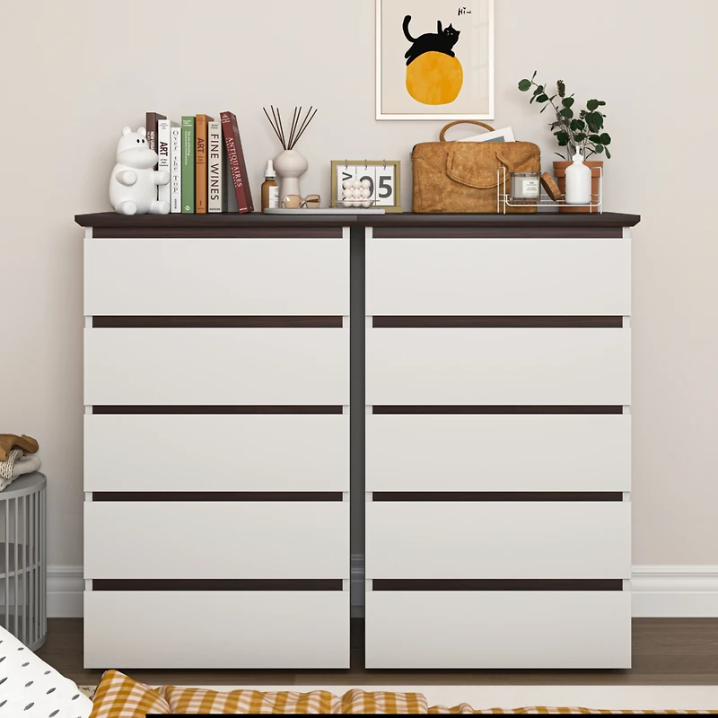 Streamdale Furniture 5 Drawer Tall White Dresser - Mid Century Modern Style