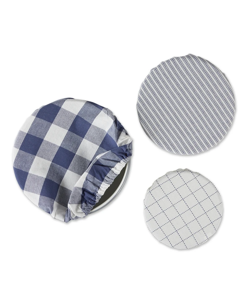Design Imports Cloth Bowl Cover Collection Machine Washable, Cotton with Elastic Stretch for Food Storage, 10.25"/8.25"/7.5" Diameter, Farmhouse Plaid