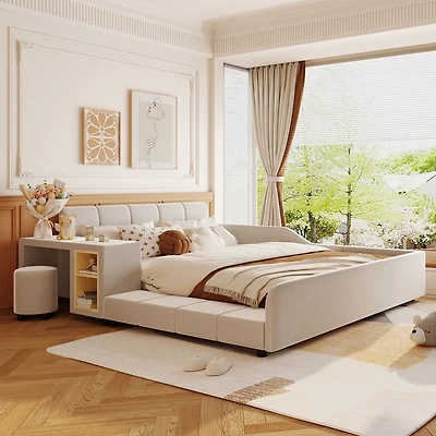 Streamdale Furniture Upholstered Bed with Desk & Stool