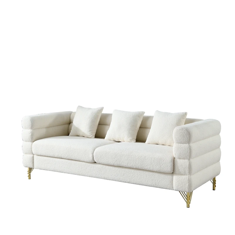 Streamdale Furniture White Teddy Oversized 3-Seater Sectional Sofa With Pillows
