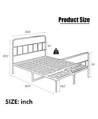 Simplie Fun Metal Platform Bed Frame With Headboard, Sturdy Metal Frame, No Box Spring Needed(Queen)